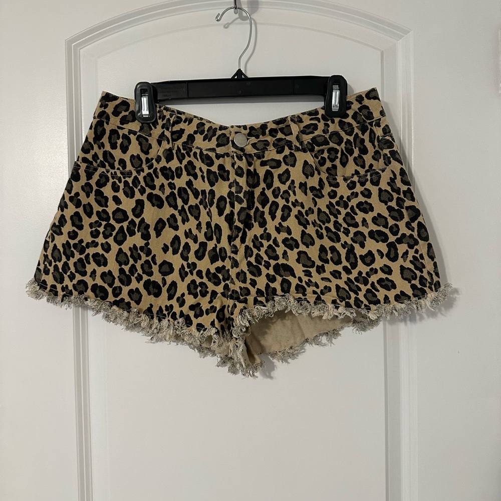 EE:SOME Leopard Print Denim Shorts